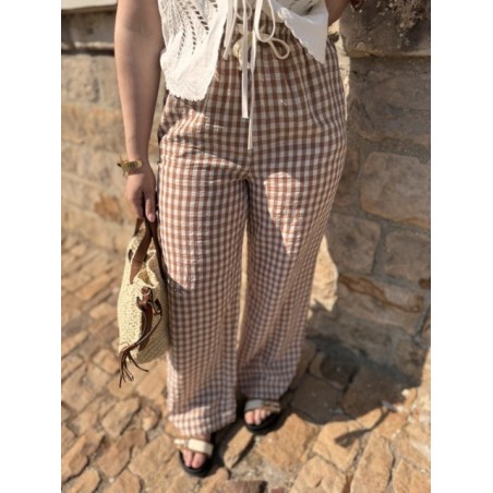 Pantalon vichy fluide à taille élastique – Marron ou noir | Melle Jeanne