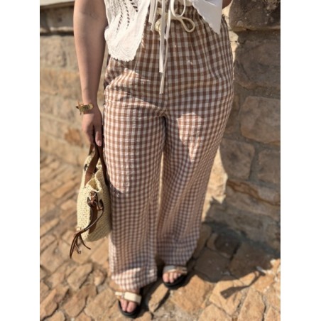 Pantalon vichy fluide à taille élastique – Marron ou noir | Melle Jeanne