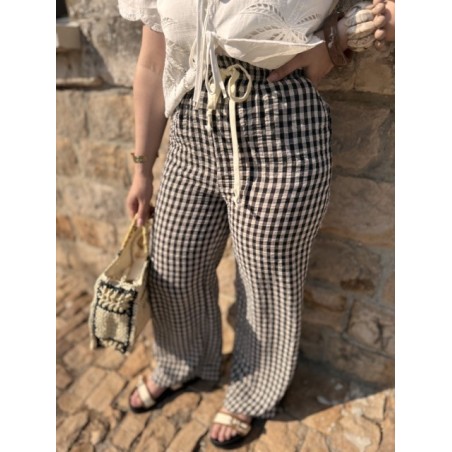 Pantalon vichy fluide à taille élastique – Marron ou noir | Melle Jeanne