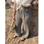 Pantalon vichy fluide à taille élastique – Marron ou noir | Melle Jeanne