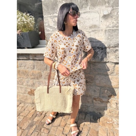 Sac panier en raphia avec franges – Anses camel & fermeture éclair | Look bohème chic | Collection Le Soleil
