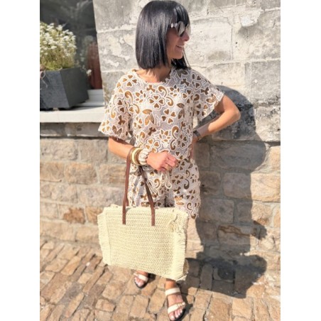 Sac panier en raphia avec franges – Anses camel & fermeture éclair | Look bohème chic | Collection Le Soleil