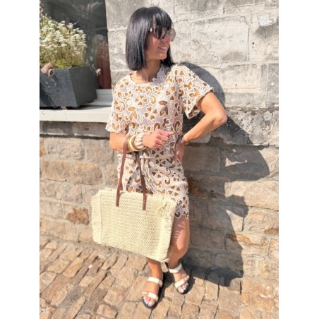 Sac panier en raphia avec franges – Anses camel & fermeture éclair | Look bohème chic | Collection Le Soleil