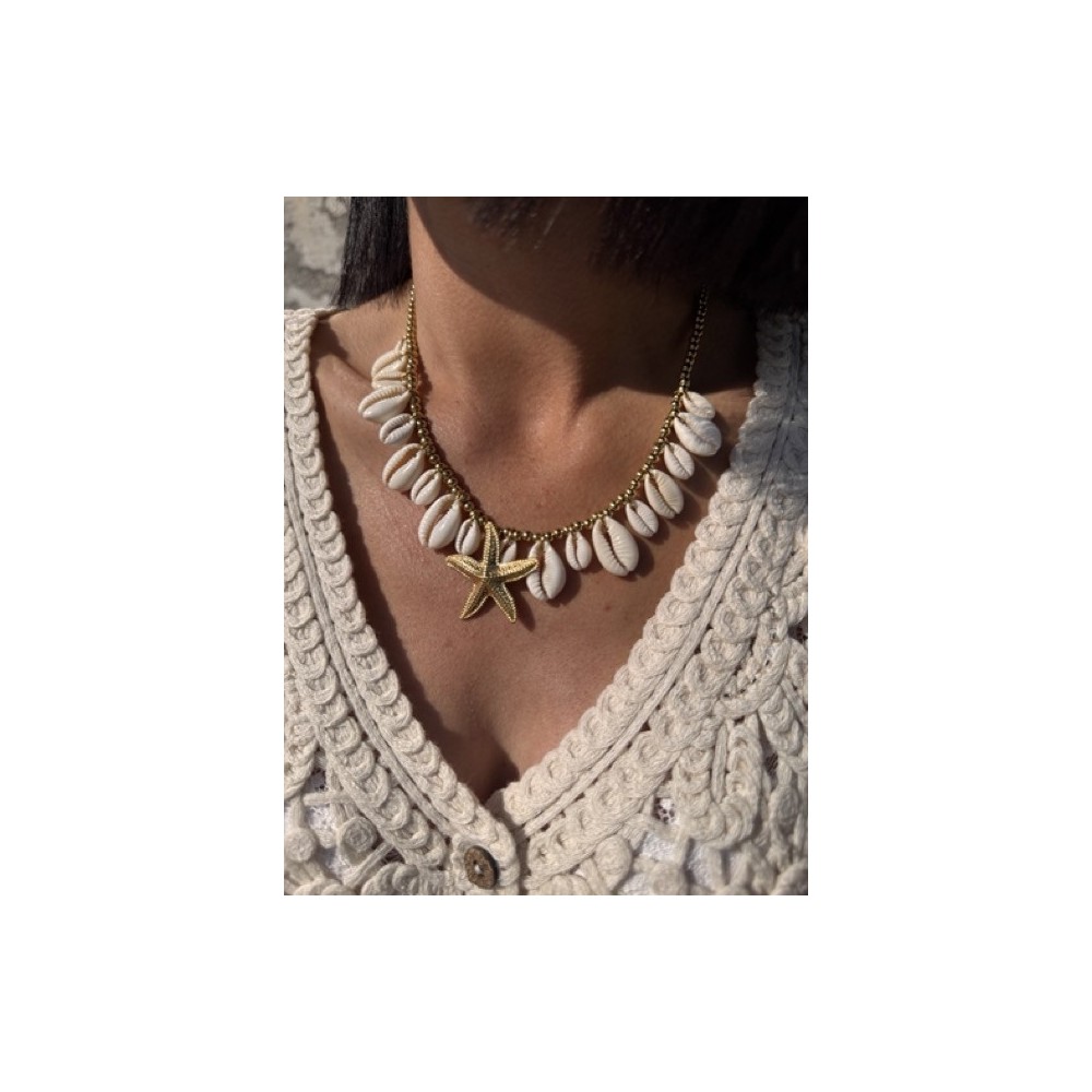 Collier doré coquillages & étoile de mer – Acier inoxydable | Bijou d’été bohème chic | Collection Le Soleil