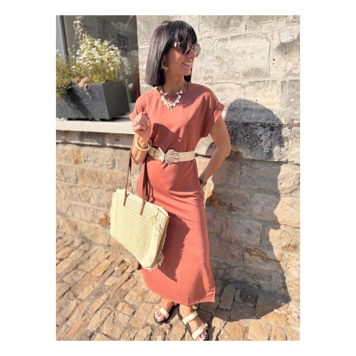 Robe longue terracotta coupe tee-shirt avec fentes – SM ou ML | Melle Jeanne