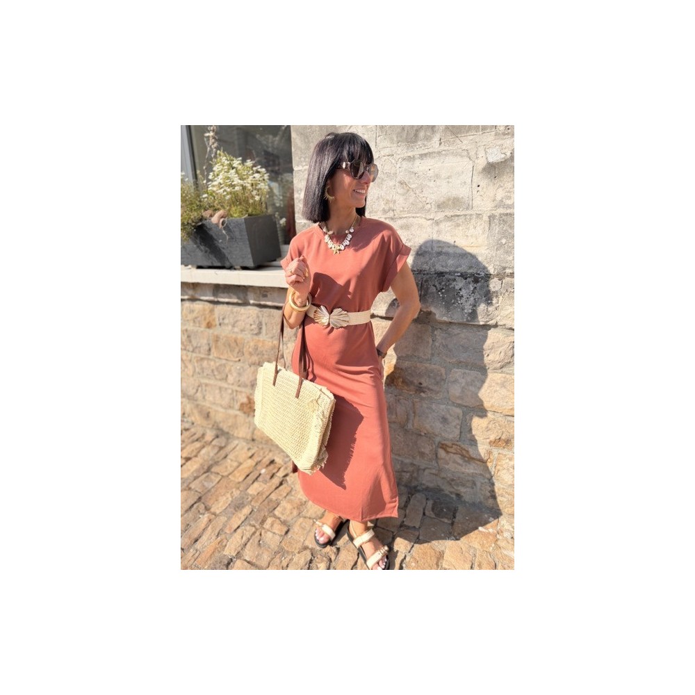 Robe longue terracotta coupe tee-shirt avec fentes – SM ou ML | Melle Jeanne Robe longue terracotta coupe tee-shirt avec fentes – SM ou ML | Melle Jeanne