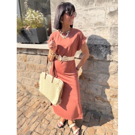 Robe longue terracotta coupe tee-shirt avec fentes – SM ou ML | Melle Jeanne