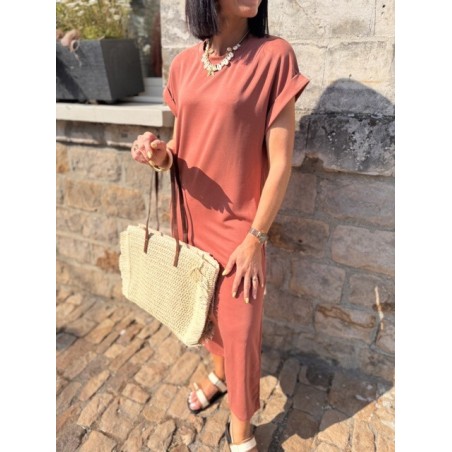 Robe longue terracotta coupe tee-shirt avec fentes – SM ou ML | Melle Jeanne