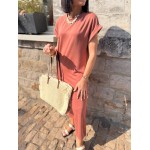 Robe longue terracotta coupe tee-shirt avec fentes – SM ou ML | Melle Jeanne