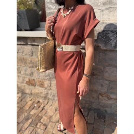 Robe longue terracotta coupe tee-shirt avec fentes – SM ou ML | Melle Jeanne
