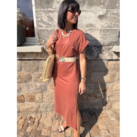 Robe longue terracotta coupe tee-shirt avec fentes – SM ou ML | Melle Jeanne