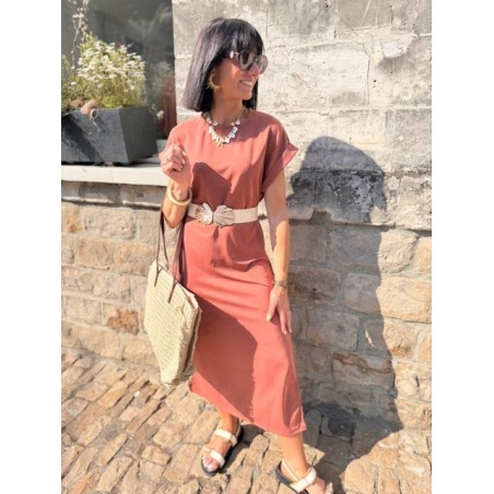 Robe longue terracotta coupe tee-shirt avec fentes – SM ou ML | Melle Jeanne