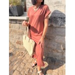 Robe longue terracotta coupe tee-shirt avec fentes – SM ou ML | Melle Jeanne