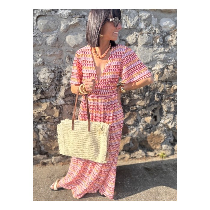 Robe longue dos nu multicolore – Décolleté féminin | Été bohème – Melle Jeanne