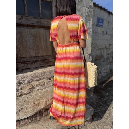 Robe longue dos nu multicolore – Décolleté féminin | Été bohème – Melle Jeanne