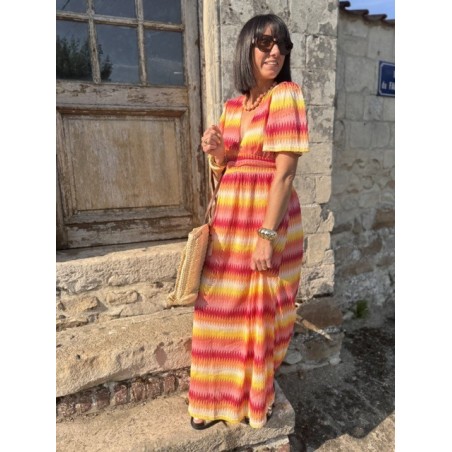 Robe longue dos nu multicolore – Décolleté féminin | Été bohème – Melle Jeanne