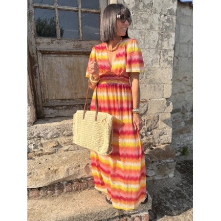 Robe longue dos nu multicolore – Décolleté féminin | Été bohème – Melle Jeanne
