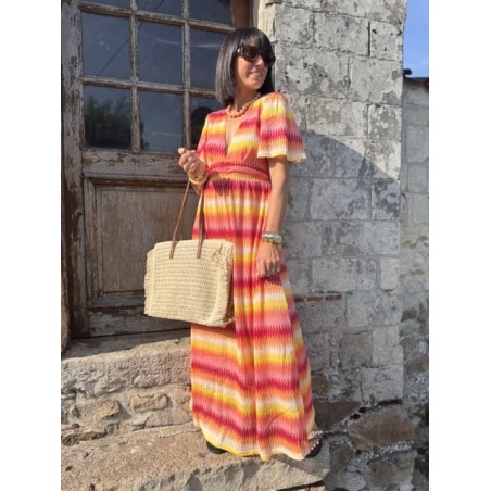 Robe longue dos nu multicolore – Décolleté féminin | Été bohème – Melle Jeanne