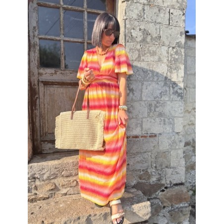 Robe longue dos nu multicolore – Décolleté féminin | Été bohème – Melle Jeanne