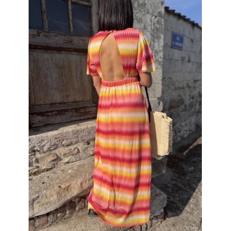 Robe longue dos nu multicolore – Décolleté féminin | Été bohème – Melle Jeanne