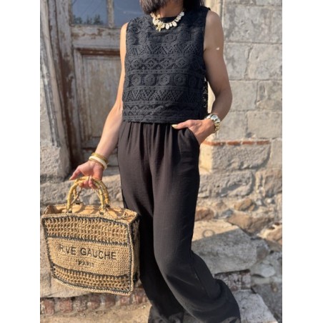 Combinaison noire ou rouge – Dentelle & pantalon fluide – Dos croisé | Melle Jeanne