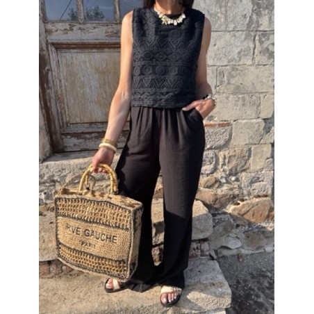 Combinaison noire ou rouge – Dentelle & pantalon fluide – Dos croisé | Melle Jeanne