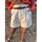 Short blanc taille haute effet lin – Ceinture tressée incluse | XS à L – Melle Jeanne