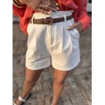 Short blanc taille haute effet lin – Ceinture tressée incluse | XS à L – Melle Jeanne