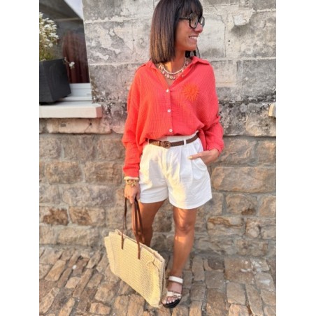 Short blanc taille haute effet lin – Ceinture tressée incluse | XS à L – Melle Jeanne
