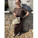 Robe longue tee-shirt chocolat – Nœud taille & fente – Taille unique 36 à 42 | Melle Jeanne