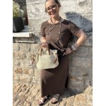 Robe longue tee-shirt chocolat – Nœud taille & fente – Taille unique 36 à 42 | Melle Jeanne