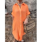 Robe longue orange délavé – Gaze de coton, col chemise, taille unique 36 à 44 | Melle Jeanne