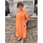 Robe longue orange délavé – Gaze de coton, col chemise, taille unique 36 à 44 | Melle Jeanne