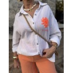 Chemise blanche en gaze de coton – Soleil orange brodé – Taille unique 36 à 42 | Melle Jeanne