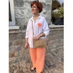 Chemise blanche en gaze de coton – Soleil orange brodé – Taille unique 36 à 42 | Melle Jeanne