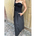 Robe bustier noire – Crochet & jupe fluide – Tailles S M L | Melle Jeanne Collection Le Soleil