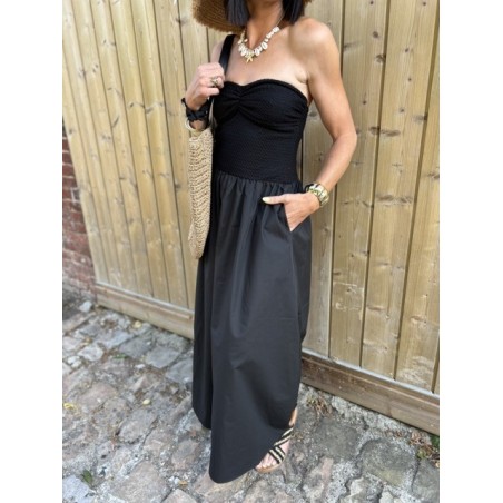 Robe bustier noire – Crochet & jupe fluide – Tailles S M L | Melle Jeanne Collection Le Soleil