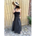 Robe bustier noire – Crochet & jupe fluide – Tailles S M L | Melle Jeanne Collection Le Soleil