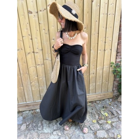 Robe bustier noire – Crochet & jupe fluide – Tailles S M L | Melle Jeanne Collection Le Soleil