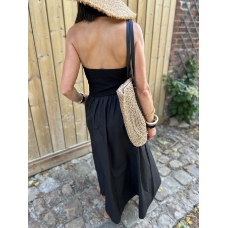 Robe bustier noire – Crochet & jupe fluide – Tailles S M L | Melle Jeanne Collection Le Soleil