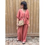 Pantalon fluide taille unique beige ou terracotta – Taille élastique | 36 à 42 | Collection Le Soleil