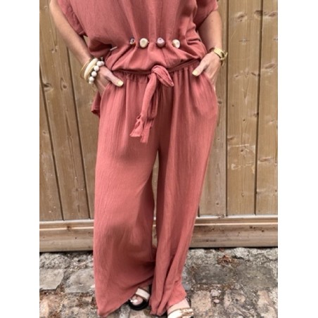 Pantalon fluide taille unique beige ou terracotta – Taille élastique | 36 à 42 | Collection Le Soleil