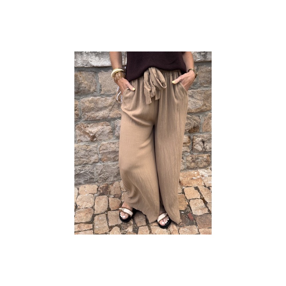 Pantalon fluide taille unique beige ou terracotta – Taille élastique | 36 à 42 | Collection Le Soleil