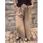 Pantalon fluide taille unique beige ou terracotta – Taille élastique | 36 à 42 | Collection Le Soleil