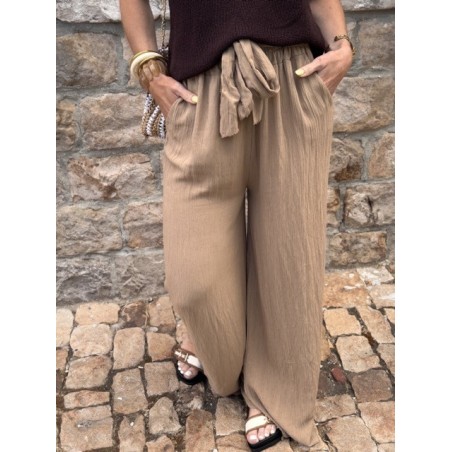 Pantalon fluide taille unique beige ou terracotta – Taille élastique | 36 à 42 | Collection Le Soleil