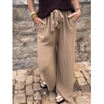 Pantalon fluide taille unique beige ou terracotta – Taille élastique | 36 à 42 | Collection Le Soleil