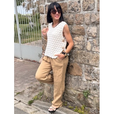 Top crochet blanc taille XS/S ou M/L – Détails soleils dorés | Collection Le Soleil