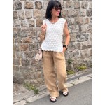Top crochet blanc taille XS/S ou M/L – Détails soleils dorés | Collection Le Soleil