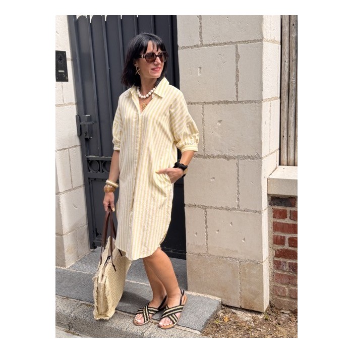Robe chemise rayée jaune et blanc – Tailles S/M ou M/L | Collection Le Soleil