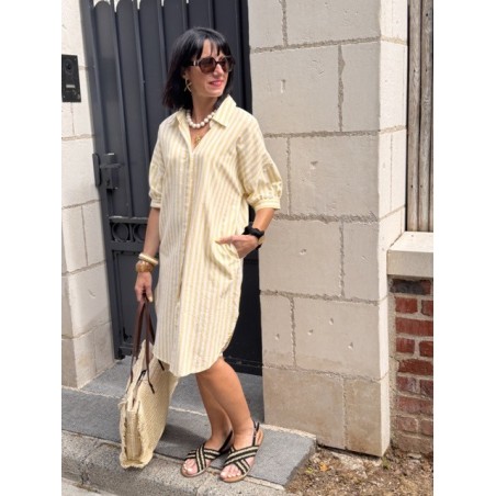 Robe chemise rayée jaune et blanc – Tailles S/M ou M/L | Collection Le Soleil